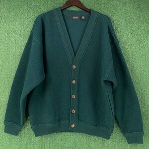 VTG 90’s Structure 100% Wool Forest Green Heavyweight Cardigan Sweater Men’s XL